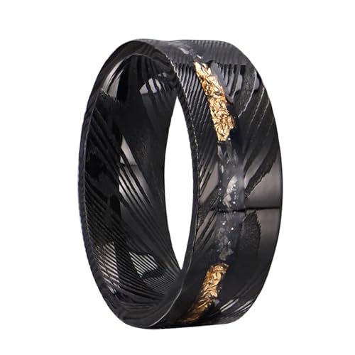 Bague de mariage en tungstène damassé météorite homme femme