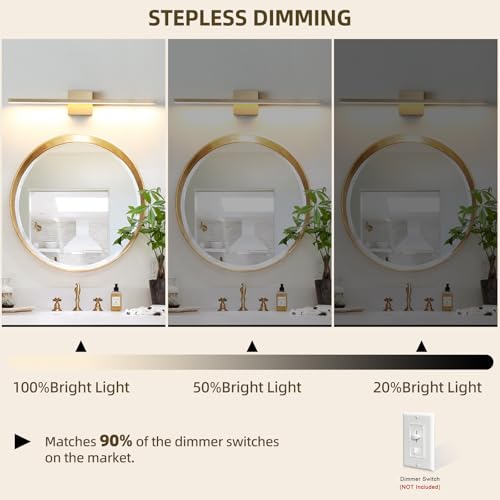 Image of Gold Bathroom Light Fixtures Over Mirror, 32 Inch Brass Bathroom Vanity Light, LED Modern Wall Sconce 3000K Bar Vanity Lights