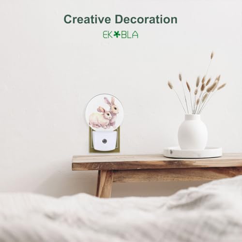 Image of EKOBLA Easter Bunny Night Light, White Rabbit Night Lights Plug Into Wall with Auto Sensor for Kids, Women and Happy Easter Decor