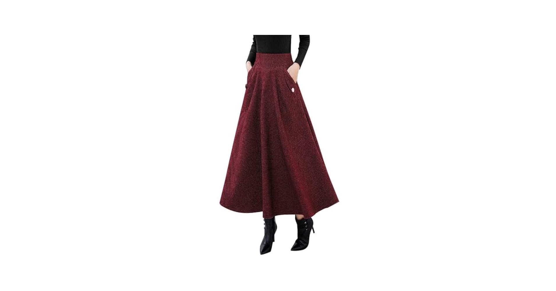 トップス ollun pin check wool gilet long skirt Amazon.com: Women Maxi Woolen Skirt Autumn Winter Vintage