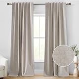 StangH 100% Blackout Curtains for Bedroom, Natural Linen Beige Curtains 84 inches Long Solid Thermal Insulated Farmhouse Drapes for Living Room Sliding Glass Door Nursery, W52xL84, 2 Panels