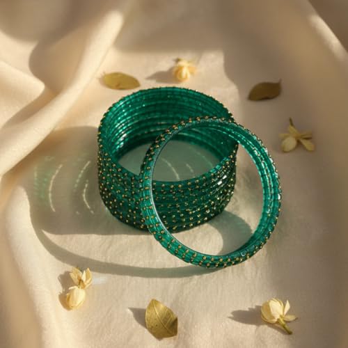 Image of SUNDRAM Raindrop Glass Bangles Set for Women & Girls, Transparent Crystal Kanch Ki Chudi for Wedding & Party, Set of 12