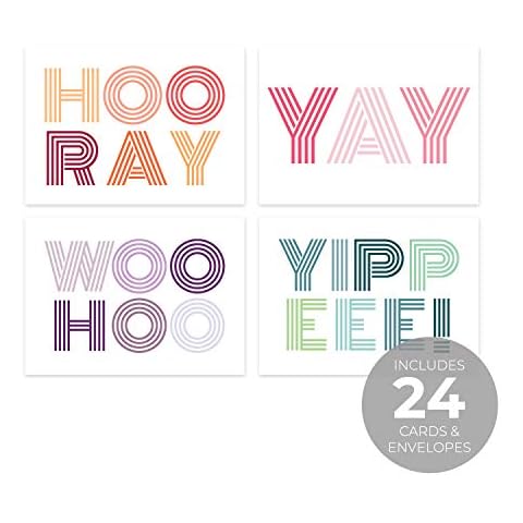 Canopy Street Yay Yippee Woohoo Congratulatory Note Cards / 24 All Occasion Blank Celebration Greeting Cards / 4 Festive Designs / 3 1/2" x 4 7/8" Congrats Graduation Celebration Event Cards Cover