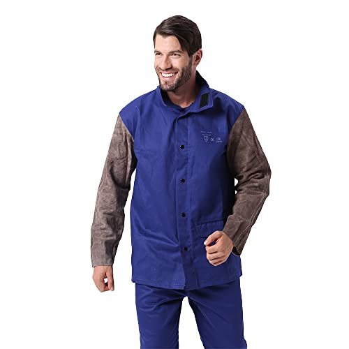 Chaqueta de Soldadura, Resistente a la abrasión/Calor/abrasión Cuero de Vaca híbrido y...