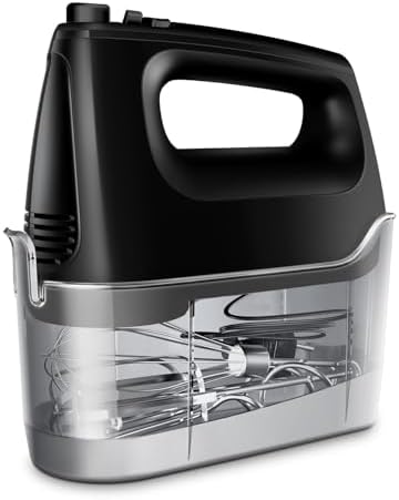Handmixer Elektrisch Handrührgerät 6 Stufen Plus Turbo Kein Spritzen Mixer Handrührer mit Aufbewahrungskiste,5*Edelstahl Zubehör, Schwarz 400W Leiser Motor