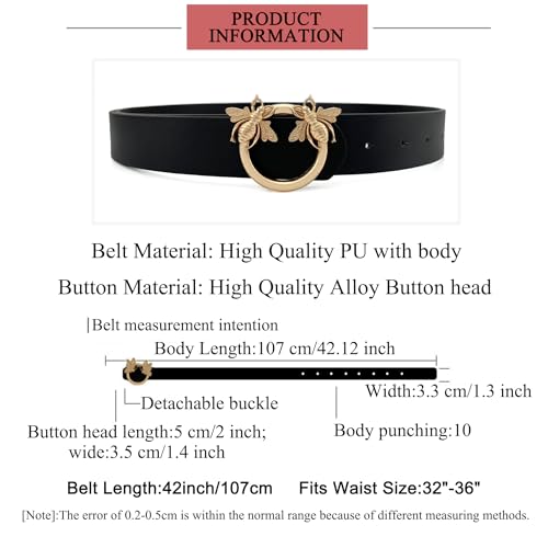 Women's Casual Waist Belt Butterfly Bee Insect Buckle Belts Width 1.3inch Fashion Waist Belts for Jeans Dress (Bee Buckle, Black)2