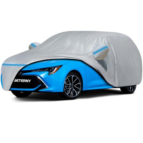 Image of Car Cover for 2021-2025 Toyota Corolla Hatchback, Waterproof Custom-fit Sun Rain Dust Snow Wind All Weather Protection Outdoor Full Car Cover with Cotton Lining and Door Zipper-Grey