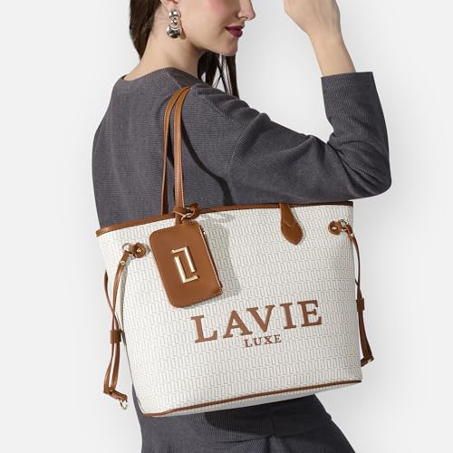 Image of Lavie Luxe Women's Monogram Elise Laptop Tote Handbag | Fits Upto 15 Inch Laptop | Laptop Bag for Work | Ladies Purse | Stylish Shoulder Bag | Gift For Women
