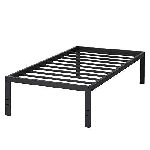 Olee Sleep 18Inch Tall Steel Slat/Non-Slip Support S-3500 High Profile Platform Bed Frame, Twin & Sleep Aquarius 10-Inch Memory Foam Mattress In Blue, Twin #TOP3