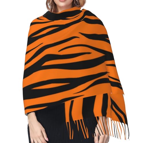 Orange Black Tiger Print Imitation Cashmere Tassel Scarf Winter Scarf Autumn Softest Classic Warm4
