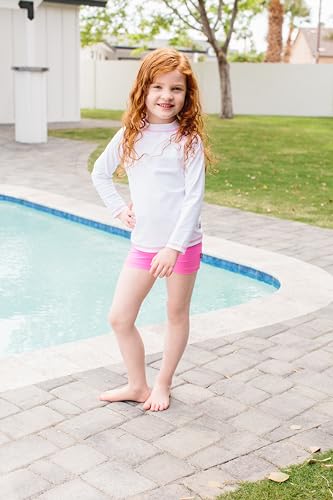 Made in USA Long Sleeve Girls' Rashguard Swimming Suit Swim Tshirt Tee UPF50+ Sun Protection for Beach Pool Summer Fun, Plaid Diagonal, 164