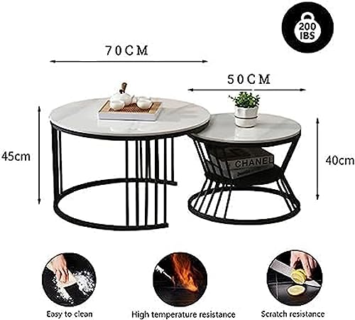 Image of Round Coffee Table, Modern Minimalist Table, Balcony Coffee Table Side Table Combination, Marble Small Round Table and Rock Board Small (3T-2)
