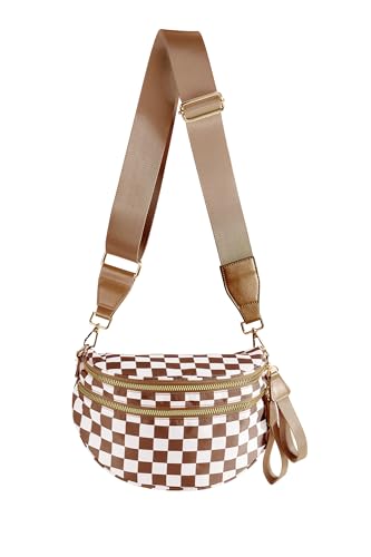 Image of FEIBOON Spacious Checkered Nylon Crossbody Bag Bum Bag Handbags Wallets for Women
