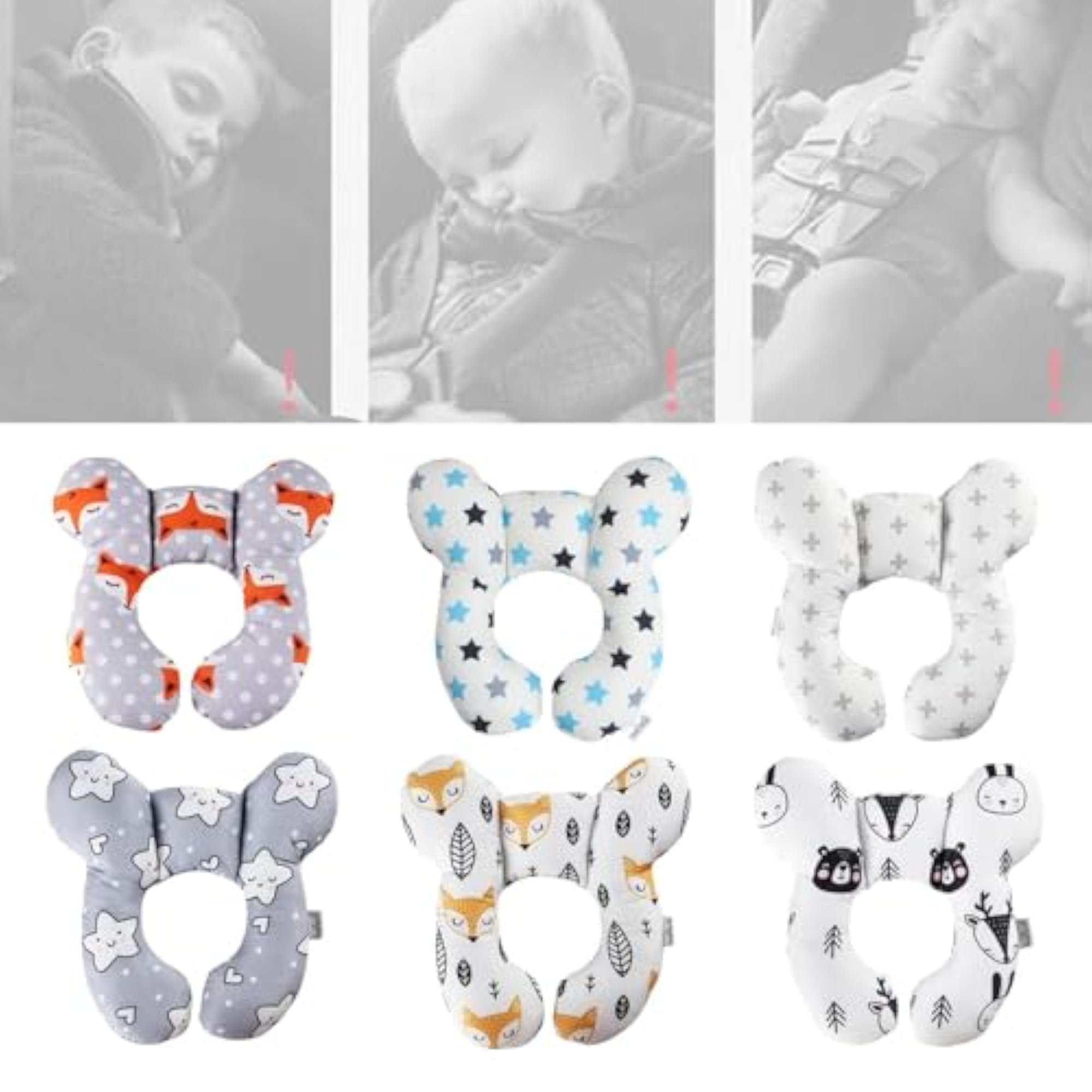 U Shaped Head Neck Support Pillow for Infants, Fox Design