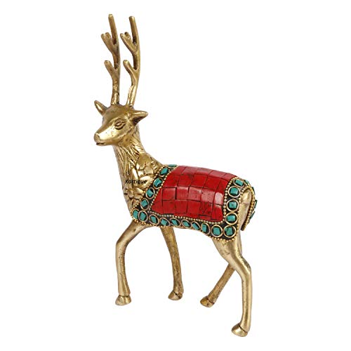 Image of Kartique Brass Feng Shui Deer Statue for Longevity and Energetic Environment | Showpiece for Home Office Decor and Gift Statue Showpiece Vastu Decorative Height 7 Inch (Multicolor)