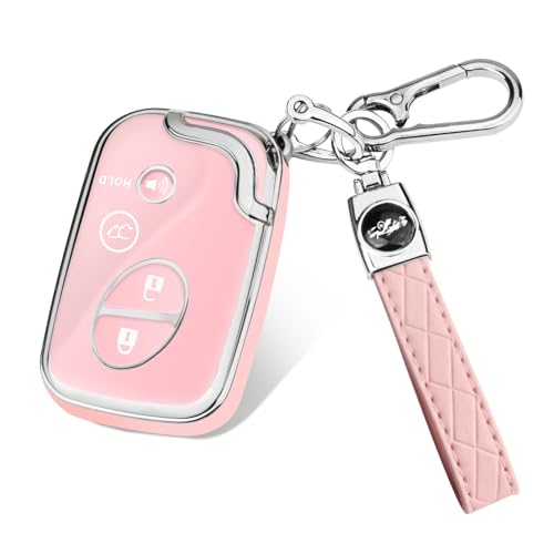 Image of Key Fob Cover for Lexus with Keychain, TPU Key Case Protection Compatible with 2009-2015 Lexus RX350 RX450 GX460 LX570 CT200h ES350 GS300 GS430 GS450h GS460 IS250 IS350 LS460, 4 Button (Silver /Pink)