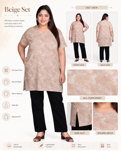 Image of In Love Women's All-Over Printed Cotton Plus Size Longline T-Shirt with Pockets