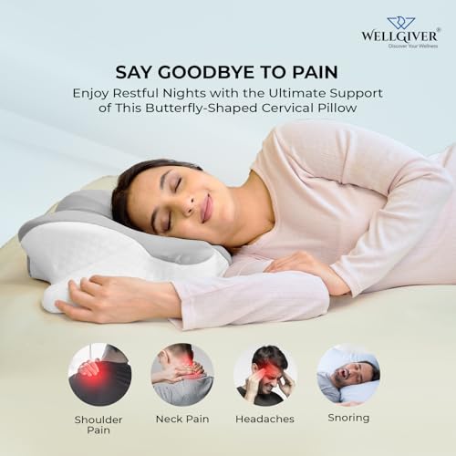 Image of WELLGIVER Cervical Butterfly Pillow | Orthopedic Memory Foam for Neck & Shoulder Pain | Ergonomic Contour Design | Dual Height Support | Side Sleeper Pillow with Arm Rest - Pack of 1