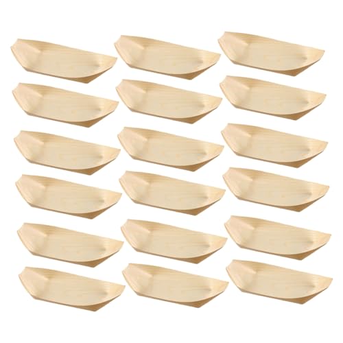 BESTYASH 150Pcs Disposable Sushi Wood Boat Plates Natural Food Containers for Snacks Desserts and Appetizers Serving Trays for Parties Bbqs and Family Dinners