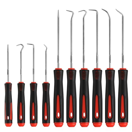Wuhmhm 10 Pièces Outils Pour Joints D'Arbre, Outil à Crochet Rouge Avec Poignée AntidéRapante, Outils De 16,5 CM Et 24 CM pour Joints Toriques, Joints D'éTanchéIté