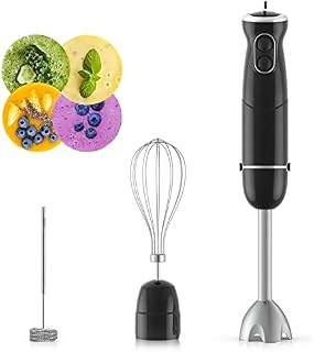 Hand Blender, 3 in 1 Multi-Purpose Hand Blenders for Kitchen, 6 Speeds Electric Stick Blender with Turbo Button, Food Blender with Stainless Steel Egg Whisk and Milk Frother Attachments