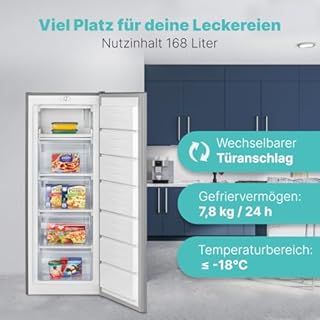 Bomann Congélateur 143 cm | 4 étoiles | Plage de température : ≤ -18 °C | Silencieux 40 dB | Charnière de porte interchangeable | 168L | GS 7364 inox