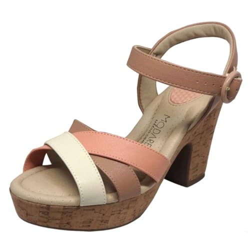Sandália Modare Plataforma Salto Grosso 7165.113 Creme/Pêssego/Nude