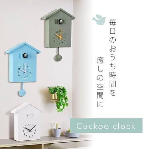 DRWG 鳩時計 掛け時計 置き型兼用 振り子時計 ふいご式 アナログ 北欧 おしゃれ かわいい 時報 白 ハト セイコークロック (グリーン) [4]