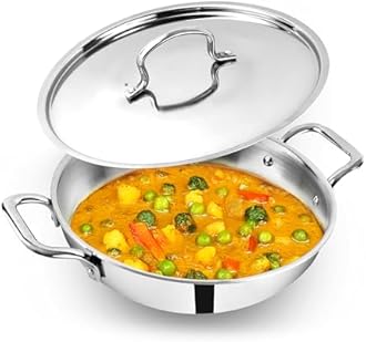 The Indus Valley Triply Stainless Steel Kadai/Kadhai with Steel Lid | 20cm/7.9 inch, 1.7Ltr, 1.20kg | Induction Friendly | Nonstick 3-Layer Body, 100% Toxin-Free, No Chemical Coating
