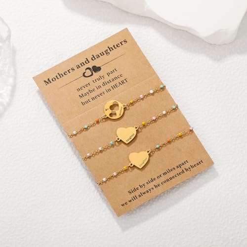 Image of DS Mother Daughter Bracelets Set,18K Gold Plated Stainless Steel Heart Jewelry for Women Girls,Mothers Day Gifts for Mom /Daughter,Adjustable Matching Bracelets for Mommy and Me gift box packaging
