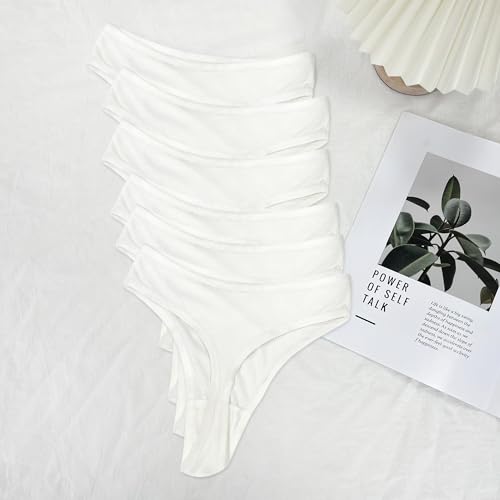 Image of 6 Pack Women's Ribbed Cotton Thongs High Waist Panties Underwear | GAREDOB 6 Pack Women's Ribbed Cotton Thongs High Waist Seamless Panties Plus Size High Rise No Show Underwear