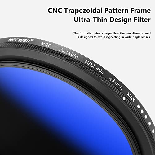 Image of NEEWER 43mm MRC Variable ND Filter ND2-ND400, Neutral Density Adjustable ND Filter (0.3 to 2.7,1 to 9 Stops), Multi Layer Coated Optical Glass, Water Repellent & Scratch Resistant Ultra Slim Filter