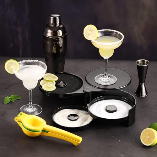 USEEKRIL Margarita Kit - Set of 2 Margarita Glasses (8.5oz), 3-Tier Salt Rimmer, Stainless Cocktail Shaker & Jigger, Coasters,Cocktails Cards,Citrus Squeezer and More - Margarita Kit Gift Set