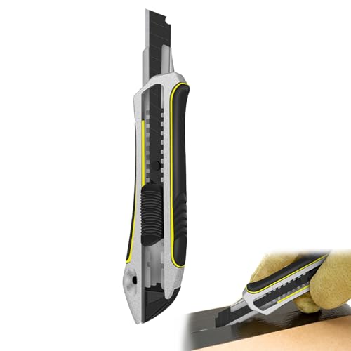Frosted Rubber Grip Plastic Utility Knife - 18mm Heavy-Duty Snap-Off Box Cutter with Secure Locking Retractable Blades - Sharp Precision Craft Knife for Exacto Cutting, Cardboard Trimming