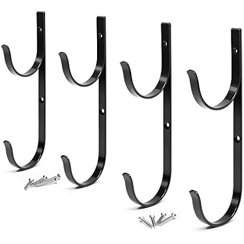 Aquatix Pro Pool Pole Hanger Premium 4pc Black Aluminium Holder Set, Ideal Hooks for Telescopic Poles, Skimmers, Leaf Rakes, Nets, Brushes, Vacuum Hose, Garden Tools and Swimming Pool Accessories Cover