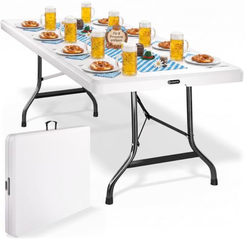 Casaria® Gartentisch Klappbar 220x70 cm für 10 Personen Wetterfest Kunststoff Stabil Tragegriff Garten Klapptisch Partytisch Esstisch Buffettisch Weiß