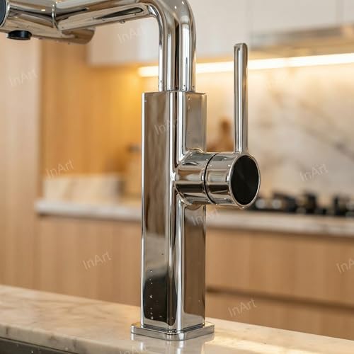 Image of InArt 360 Rotatable Brass Kitchen Faucet, Pull Out Kitchen Faucet with Waterfall Design (Chrome)