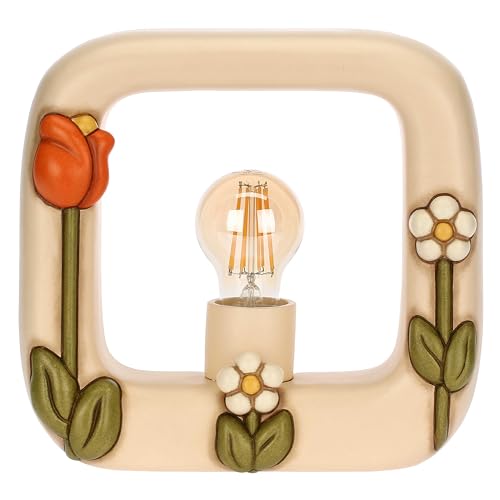 THUN, Lampada Quadrata in Ceramica Decorata a Mano, Linea Happy Country, Idea Regalo per la Casa, 25 x 24 x 9 cm