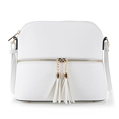 Image of SG SUGU Lunar Lightweight Medium Dome Crossbody Bag Shoulder Bag with Tassel | Zipper Pocket | Adjustable Strap