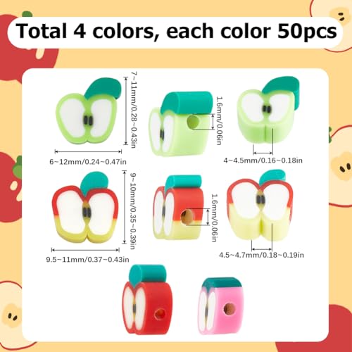 SUNNYCLUE 1 Box 200Pcs Polymer Clay Beads Red Apple Green Pink Fruit Spacer Beads Teacher Beads Handmade Clay Apple Shape Slice Flat Beads for jewellery Making Beading Kits Bracelets Keychain Supplies - Image 2