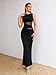 EYNMIN Lace Long Formal Wedding Guest Dress Cut Out Boat Neck Sleeveless Ruched Bodycon Maxi Dresses for Women Black