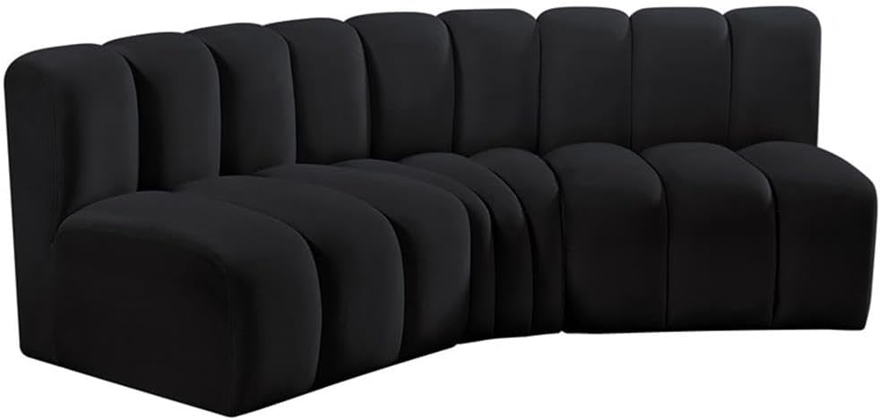 BOWERY HILL Contemporary Modular Sectional, 86" W x 41" D x 30" H, Soft Black Velvet Upholstery, Deep Channel Tufting, Versatile Living Room Seating, Modern Design