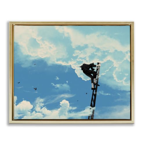 Climbing Ladder Into Clouds Fantasy, 16 x 20 Inch Canvas in Floater Frame