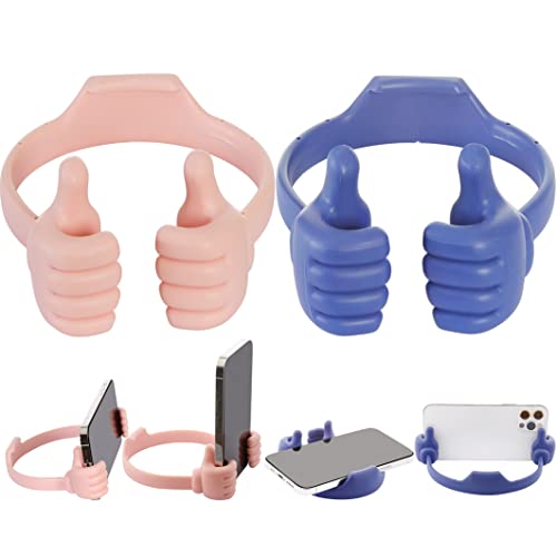Honsky Cell Phone Stand Holder 2-Pack,Thumbs Up Lazy Phone Stand,Universal Adjustable Flexible Dock for All Phones,Cute Perfect Valentine's Day Gifts for Him/Her,Gifts for Couples,Flag Blue/Pink
