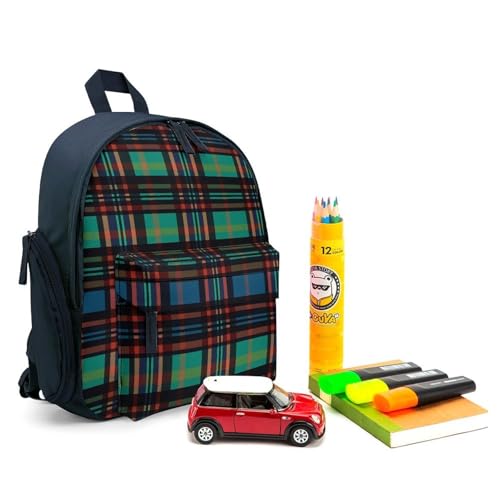 Striped Checked Backpack Small Book Bag with Side Pocket, Lightweight Durable Backpack, Travel Rucksack, Blue-style3