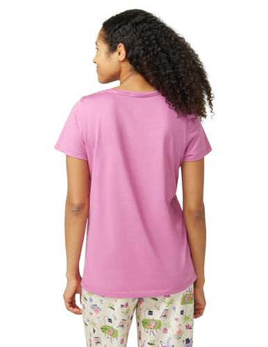 Image of HUE Women's Sleep and Lounge Pajama Separates, Late Summer & Fall Collection, Radiant Orchid - Short Sleeve V-Neck Tee, Medium