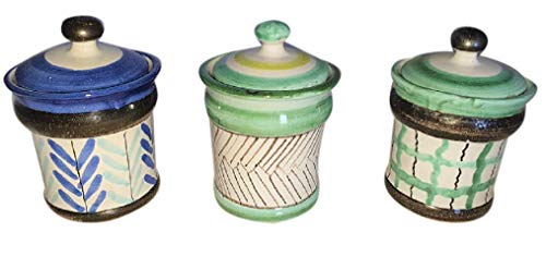 SET 3 BARATTOLI CAFFE’ ZUCCHERO SALE + PORTATOVAGLIOLI IN CERAMICA DI VIETRI DIPINTI A MANO. ZUCCHERIERA CONTENITORI ALIMENTI PORTASPEZIE SET CUCINA MADE IN ITALY