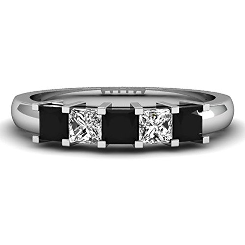 Dazzlingrock Collection 0.75 Cttw 14k Princess Cut Black and White Diamond Womens Wedding Band Ring 3/, Solid White Gold2