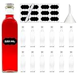 slkfactory 250ml Glass Bottles with Screw Tops 12 Pcs Reusable Twist-Off Lids Airtight Glass Bottle for Home Made Gin Soda Oil Vinegar Juice Water - Maraska with Labels, Pencil, Funnel (12 x 250 ml)