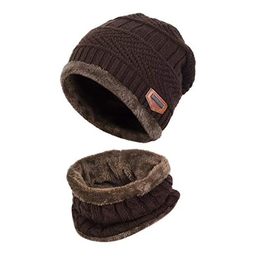 HIDARLING Unisex varm stickad mössa och halsvärmare med fleecefoder vintermössa och halsduk för skidåkning
